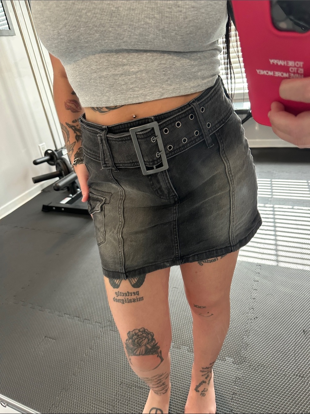 wild fable Black Washed Denim Mini Skirt with Belt